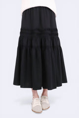 壓摺設計棉麻半截裙 - 黑色 - Chic Collection