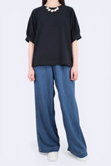 [預訂] 格紋泡泡袖棉質上衣 (日本布料) - 黑色 - Chic Collection