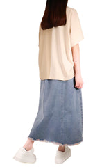左右拼色寬鬆感棉質上衣 (日本布料) - 杏拼米色 - Chic Collection