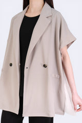 後拼網紗寬鬆背心外套 - 杏色 - Chic Collection