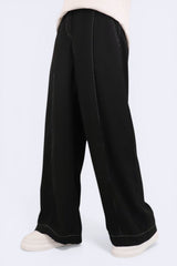 明線設計西裝長闊褲 (日本布料) - 黑色 - Chic Collection