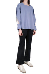 方領勾根紗拼袖上衣 (日本布料) - 藍色 - Chic Collection