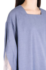 方領勾根紗拼袖上衣 (日本布料) - 藍色 - Chic Collection