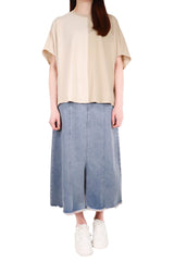 左右拼色寬鬆感棉質上衣 (日本布料) - 杏拼米色 - Chic Collection