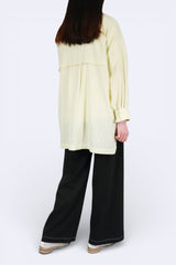 暗紋中長寬版開叉裇 - 檸檬黃色 - Chic Collection