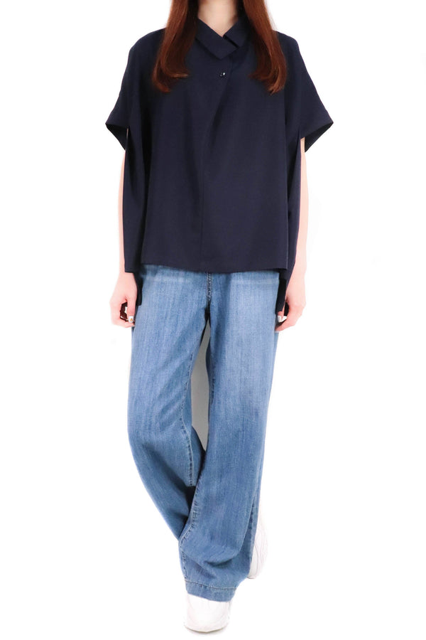 寬鬆感打摺造型恤 (日本布料) - 深藍色 - Chic Collection