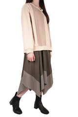 暗紋接拼棉質上衣 - 杏色 - Chic Collection