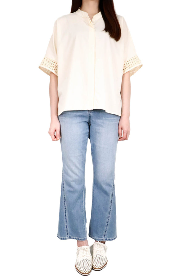 圓領通花袖裇衫 (日本布料) - 米色 - Chic Collection
