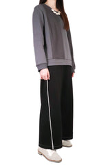 暗紋接拼棉質上衣 - 深灰色 - Chic Collection