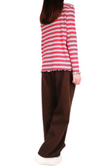 橫間木耳邊棉質上衣 - 紅間 - Chic Collection