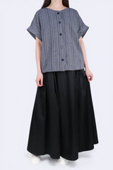 [預訂] 直紋前後兩著棉麻上衣 (日本布料) - 黑色 - Chic Collection