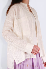 菱形紋側開叉裇衫外套 - 米白色 - Chic Collection