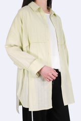 暗紋中長寬版開叉裇 - 檸檬黃色 - Chic Collection