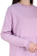 木耳邊棉質上衣 - 紫色 - Chic Collection