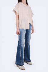 [預訂] 直紋前後兩著棉麻上衣 (日本布料) - 杏色 - Chic Collection