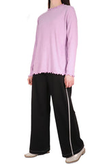 木耳邊棉質上衣 - 紫色 - Chic Collection