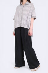 粗幼條子接拼下擺束帶裇衫 (日本布料) - 灰色 - Chic Collection