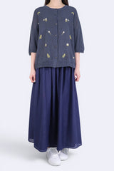 花花刺繡鈕扣針織外套 - 藍色 - Chic Collection