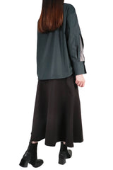 方領勾根紗拼袖上衣 (日本布料) - 墨綠色 - Chic Collection