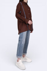 波浪花邊撞色薄棉裇 - 啡色 - Chic Collection