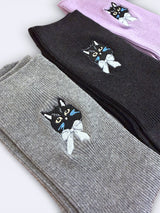 蝴蝶結貓貓刺繡襪 - Chic Collection