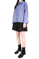 細格紋木耳邊裇衫 (日本布料) - 彩藍格仔 - Chic Collection