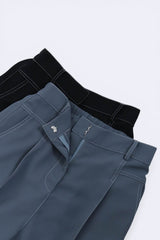 明線設計西裝長闊褲 (日本布料) - 黑色 - Chic Collection