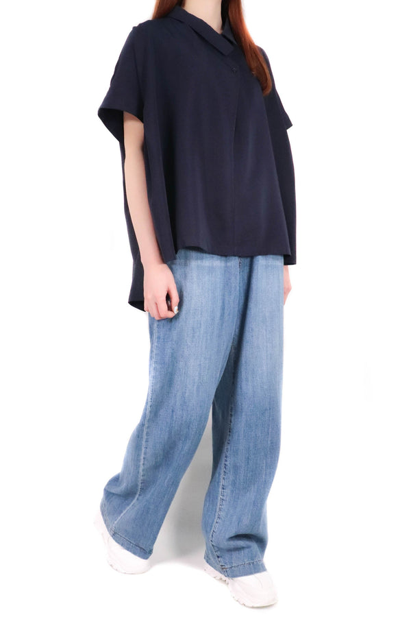 寬鬆感打摺造型恤 (日本布料) - 深藍色 - Chic Collection