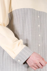 下拼暗閃格紋棉質上衣 (拼日本布料) - 米色 - Chic Collection