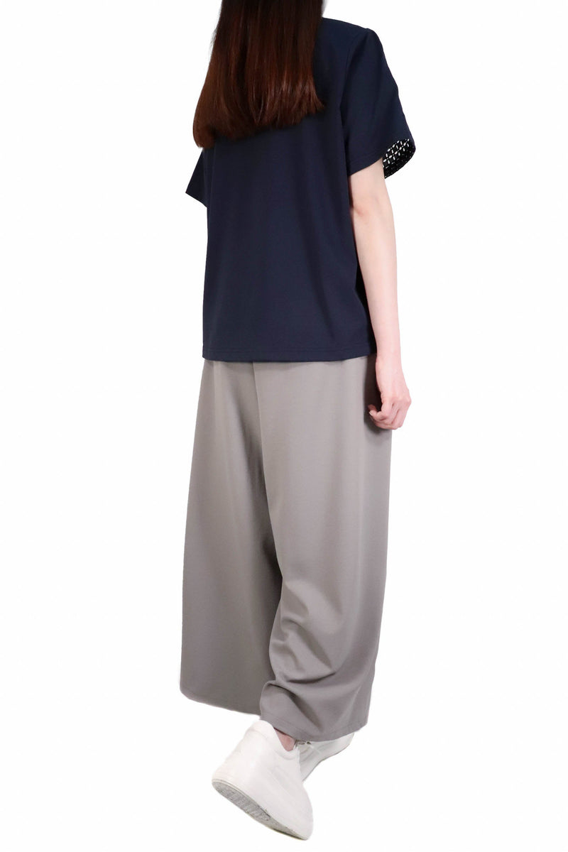 前通花棉質上衣 (拼日本布料) - 深藍色 - Chic Collection