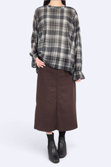 透格紋束袖軟滑彈力上衣 - 藍黃色 - Chic Collection