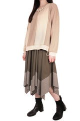 暗紋接拼棉質上衣 - 杏色 - Chic Collection