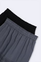 壓摺設計棉麻半截裙 - 黑色 - Chic Collection