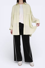 暗紋中長寬版開叉裇 - 檸檬黃色 - Chic Collection