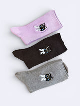 蝴蝶結貓貓刺繡襪 - Chic Collection
