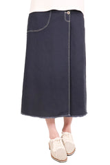 鈕扣造型半截裙 - 藍色 - Chic Collection