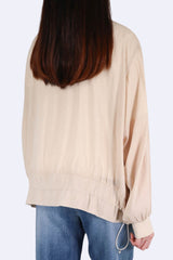 下擺束帶雙拉鍊薄外套 - 杏色 - Chic Collection