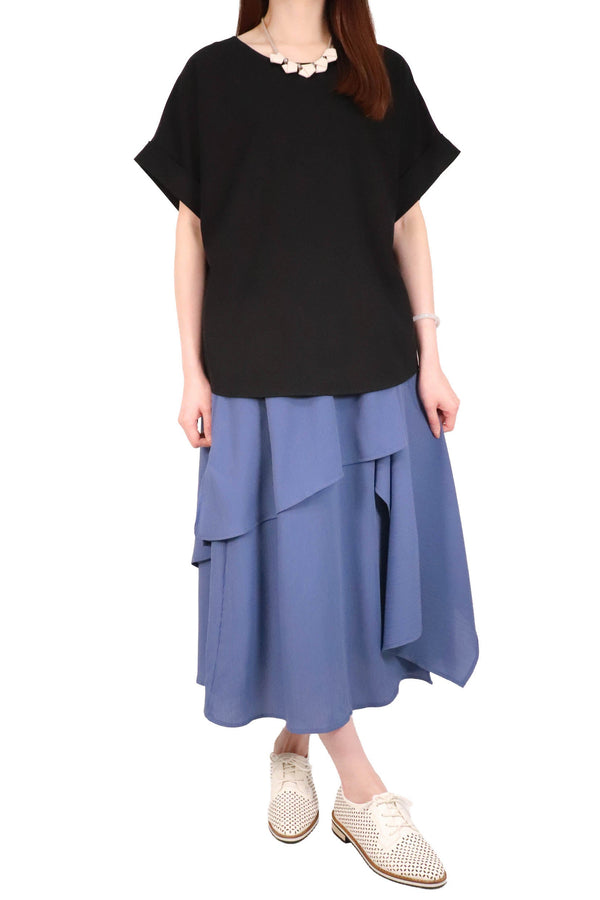 仿牛仔V領圓領兩着上衣 - 黑色 - Chic Collection