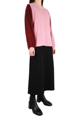 V領單袖拼色暗直紋上衣 - 粉紅色 - Chic Collection