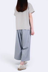 V領拼LACE下擺雪紡上衣 (拼日本布料) - 灰色 - Chic Collection
