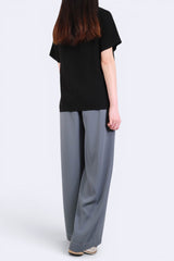 V領拼LACE下擺雪紡上衣 (拼日本布料) - 黑色 - Chic Collection