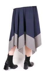 下拼織布不規則半截裙 (日本布料) - 深藍色