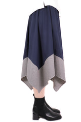 下拼織布不規則半截裙 (日本布料) - 深藍色