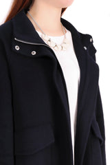 立領造型羊毛外套 (意大利布料) - 黑色 - Chic Collection