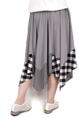 格仔不規則下擺棉質半截裙 (日本布料) - 灰色 - Chic Collection