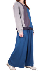 流線撞色軟彈棉質上衣 (日本布料) - 深藍色 - Chic Collection