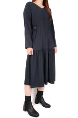 前後束帶連身裙 (日本布料) - 深藍色 - Chic Collection