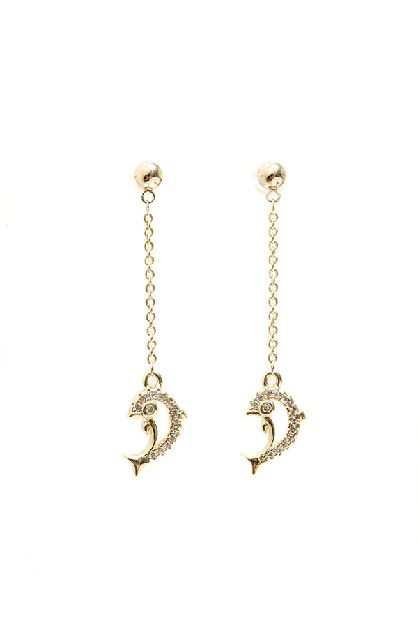 海豚閃石耳環(銀針) - 金色 - Chic Collection