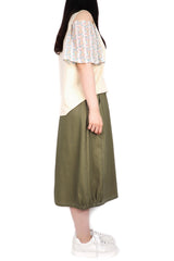 單邊露膊拼碎花袖綿質上衣(拼日本布料) - 米色 - Chic Collection