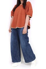 圍邊寬鬆立體造型綿質上衣 - 橙色 - Chic Collection